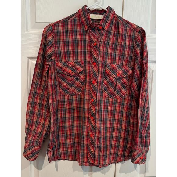 Vintage 80s Plaid Button down western long sleeve collared top Sz M - Picture 1 of 8